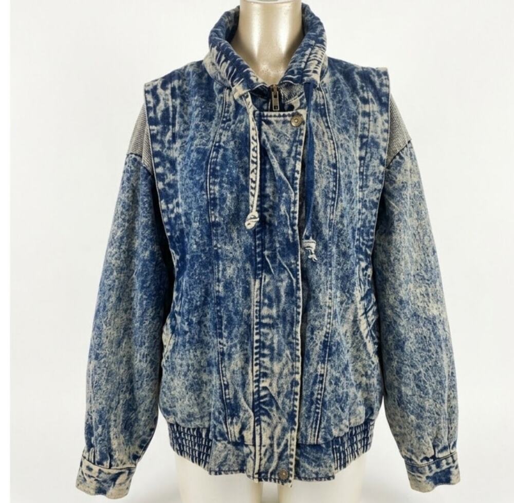 Vintage 80s Ruth Douglas Acid Wash Denim Bomber Jacket Plus Size 18W